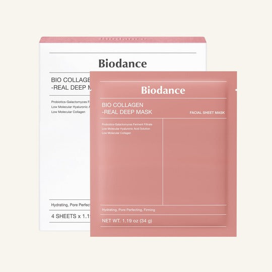 A box of Biodance Bio-Collagen Real Deep Mask, a Korean hydrogel overnight sheet mask.